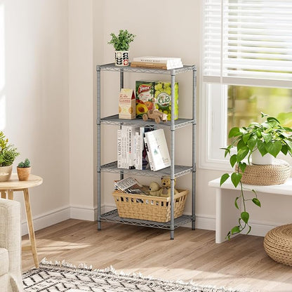 SINGAYE 4 Shelves Adjustable Storage Shelf Wire Shelving Rack Bathroom Standing Units Laundry Room Organization for Kitchen Office Bathroom Organizers Metal Pantry 14" D x 24" W x 48" H Gray - Image 5