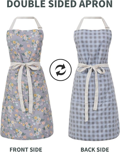 Aoomzoon Kitchen Aprons for Women with 2 Pockets,Double Sided Vintage Adjustable Apron for Gardening Cooking Arting Painting - Image 2