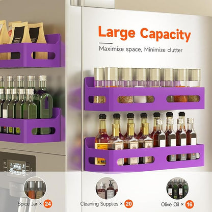 Sevenblue 4 Pack Strong Magnetic Spice Rack for Refrigerator, Multipurpose Magnetic Shelf for Fridge with 4 Hooks for kitchen and Bathroom Organization, Purple - Image 4