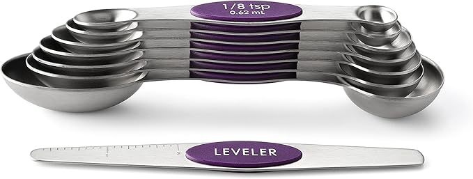 Spring Chef Purple Stainless Steel Magnetic Measuring Spoons Set of 8 with Leveler, Dual Sided Metal Teaspoon & Tablespoon Measuring Spoons, Kitchen Gadgets for Baking & Cooking, Fits in Spice Jars - Image 8