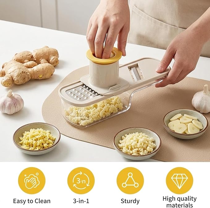 5-Piece Garlic Slicer Set for Easy Meal Prep, Garlic Slicer Super Thin,Garlic Grater with Stainless Steel Blades, Effortless Garlic Grater Plate for Cooking Enthusiasts