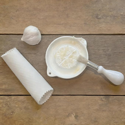Ceramic Grater Plate for Ginger, Garlic, Onion, Cheese, Lemon, Chocolate, Vegetables and Fruits in Kitchen, White Garlic Grater with Peeler and Brush, Small