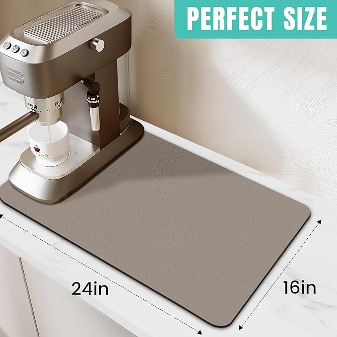 WISELIFE Coffee Mat Super Absorbent Dish Drying Mat Coffee Bar Accessories Match with Machine Large Drying Mats for Kitchen Counter 12" W x 19" L, Khaki - Image 2