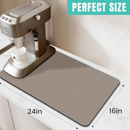 WISELIFE Coffee Mat Super Absorbent Dish Drying Mat Coffee Bar Accessories Match with Machine Large Drying Mats for Kitchen Counter 12" W x 19" L, Khaki - Image 2