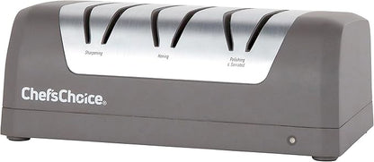 Chef'sChoice Electric Knife Sharpeners with Rechargeable Battery for 20-Degree Straight and Serrated Knives using 100-Percent Diamond Abrasives, 3-Stage, Gray