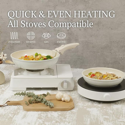Ceramic Cookware Set Non Stick 8Pcs Pots and Pans Set Detachable Handle Induction Kitchen Cooking Set with Frying Pans Oven Dishwasher Safe, PFAS/PFOA Free, Cream White - Image 5