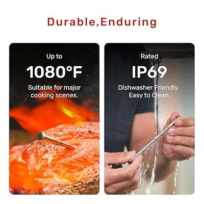 Wireless Bluetooth Meat Thermometer Digital, Smart AI Powered Cooking Thermomer with APP Control, IP69 Waterproof Meat Probe for BBQ, Oven, Grill, Smoker (S Pro)
