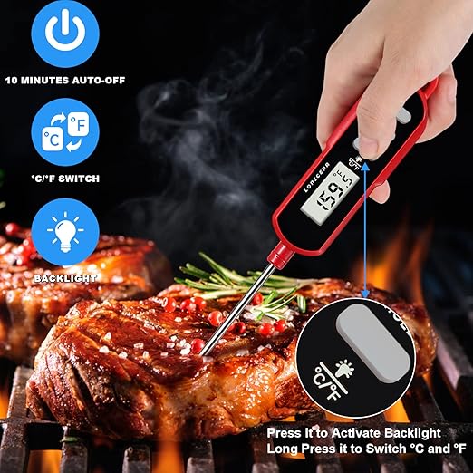Lonicera Digital Cooking Thermometer for Bread Baking, Food and Water Temperature Measurement. Waterproof and Long Stem with Meat Temp Guide, Display with Backlit (Red) - Image 3