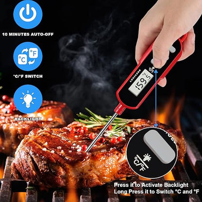 Lonicera Digital Cooking Thermometer for Bread Baking, Food and Water Temperature Measurement. Waterproof and Long Stem with Meat Temp Guide, Display with Backlit (Red) - Image 3