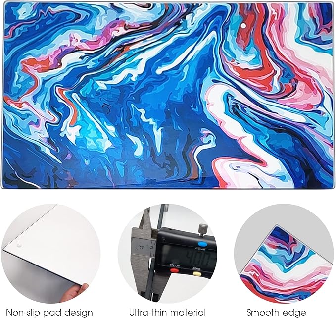 VASUHOME Glass Cutting Board, 16 * 12 inch Set of 1 Tempered Glass Cutting Board, Decorative Square Place Mat for Kitchen, Scratch, Heat, Shatter Resistant Cutting Mat, Navy Blue and Red