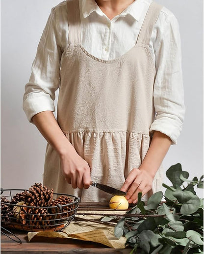 Uaussi Cotton Linen Apron Cross Back Work Apron for Women with Pockets Pinafore Dress X Cross Halter Apron for Chef Gardening - Image 5