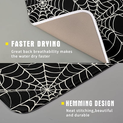Halloween Dish Drying Mat for Kitchen Counter 16x18 Spider Web Black Holiday Scary Theme Absorbent Reversible Microfiber Drying Mats Kitchen Countertop Protector Dishes Drainer Pad - Image 3