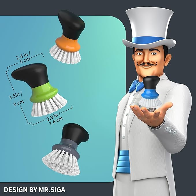 MR.SIGA Dish Scrub Brush, Palm Brush Dish Scrubber with Ergonomic Grip, Kitchen Brushes for Dishes, Blue, Pack of 2 - Image 2