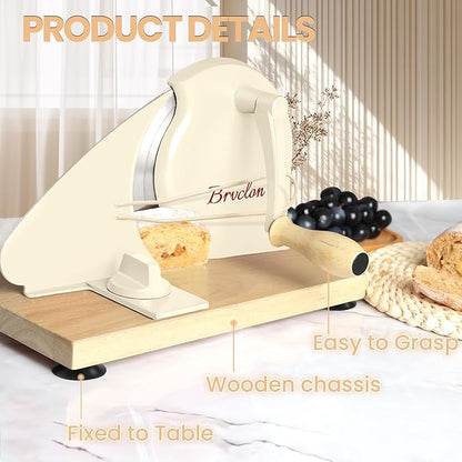 Brvclon Manual Bread Slicer Adjustable Thickness, Hand Crank Bread Slicer for Homemade Sourdough Bread with Scale Line & Suction Cup & Metal Guide,Quality Solid Wood Base & Gift-Level Packaging