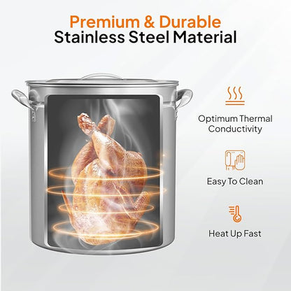 ROVSUN 36QT Stainless Steel Seafood Boil Pot with Strainer Basket, Lid & Hook, Versatile Stock Pot for Crab, Lobster, Shrimp Boiling, Heavy-Duty Turkey Fryer for Outdoor Cooking & Gatherings - Image 2