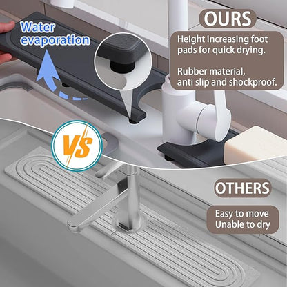 Faucet Mat for Kitchen Sink with Raised Feet, Fast Drying Diatomite Stone Sink Tray, Water Absorbent Faucet & Sink Splash Guard, Prevents Moisture Buildup, Durable Protector for Bathroom Counter
