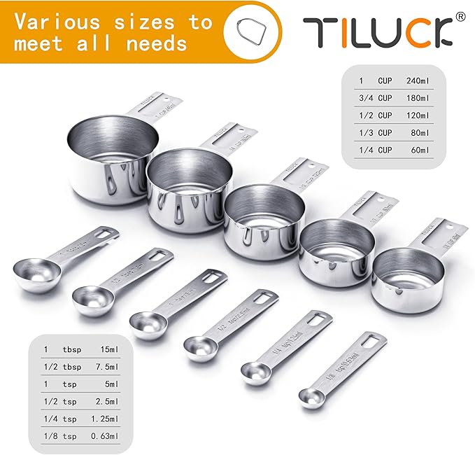 TILUCK Stainless Steel Measuring Cups & Spoons Set, Cups and Spoons,Kitchen Gadgets for Cooking & Baking (11) - Image 2