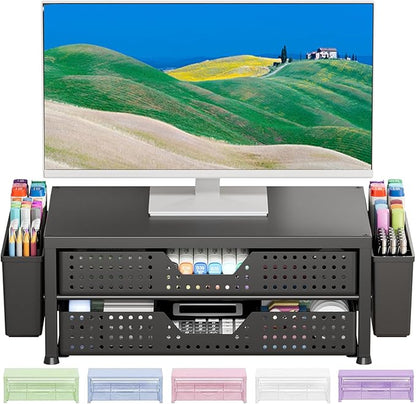 OPNICE Computer Monitor Stand Riser with 2 Drawers & 2 Pen Holders, Desk Organizer for Office Supplies, Laptop Stand for Desk, Workspace Desk Organizers and Accessories for Home Office, Black by OPNICE