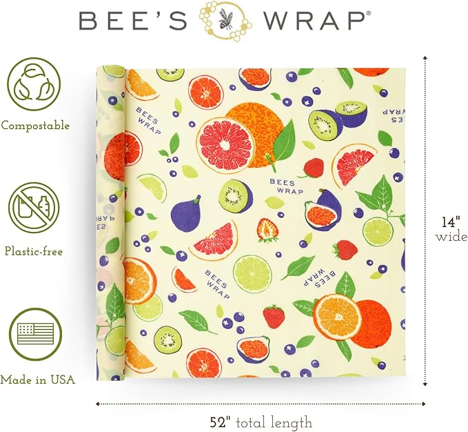 Bee's Wrap Beeswax Wraps for Food - Cut to Size 14x52" Beeswax Wrap Roll - Plastic Free Made in USA Reusable Natural Food Wrap - Fresh Fruit - Image 2