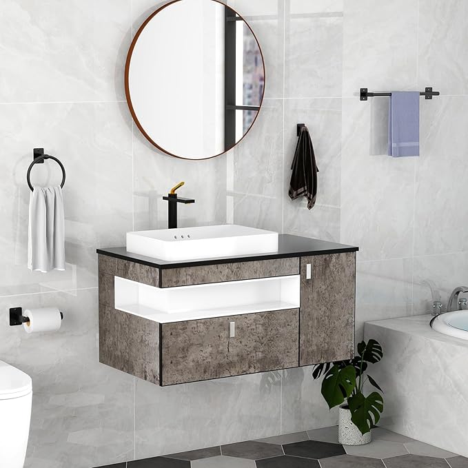 KLJKPA Matte Black Bathroom Accessories Set, 4 Pieces Bathroom Hardware Set, 16 inch Towel Bar, Towel Racks for Bathroom, Robe Towel Hooks, Toilet Paper Holder Wall Mounted - Image 7