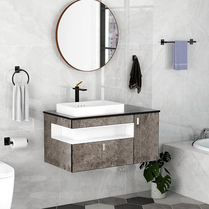 KLJKPA Matte Black Bathroom Accessories Set, 4 Pieces Bathroom Hardware Set, 16 inch Towel Bar, Towel Racks for Bathroom, Robe Towel Hooks, Toilet Paper Holder Wall Mounted - Image 7