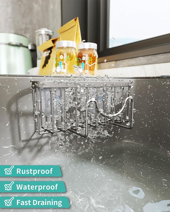 HapiRm Kitchen Sponge Holder for Sink - 2 Installation Methods Kitchen Sink Caddy Organizer with Unique M-Shaped, Rustproof Stainless Steel Sponge Caddy - Brushed Nickel (Large) - Image 4