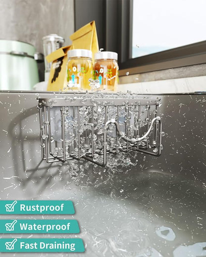 HapiRm Kitchen Sponge Holder for Sink - 2 Installation Methods Kitchen Sink Caddy Organizer with Unique M-Shaped, Rustproof Stainless Steel Sponge Caddy - Brushed Nickel (Large) - Image 4