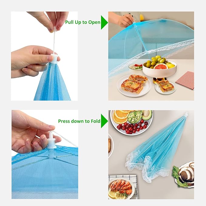 7 Pcs Food Covers for Outside, 17 inch Pop-up Umbrella Mesh Food Tents, for Outdoors Parties Picnics BBQs, Reusable and Collapsible Food Tents (Colorful)
