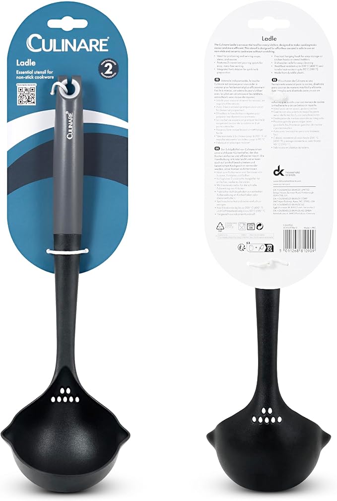 Culinare Soup Ladle with Dual Pouring Spouts & Herb Stripper – Heat-Resistant, Non-Stick Safe Serving Spoon for Soups, Stews & Sauces – Ergonomic Handle, Dishwasher Safe, Easy Storage