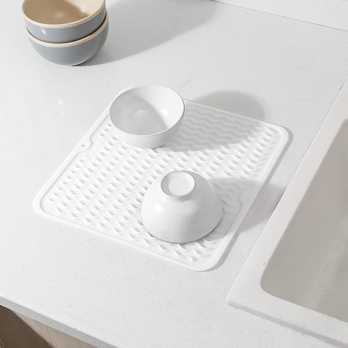 MicoYang Silicone Dish Drying Mat for Multiple Usage,Easy clean,Eco-friendly,Heat-resistant Silicone Mat for Kitchen Counter or Sink,Refrigerator or Drawer liner White M 12 inches x 12 inches - Image 7