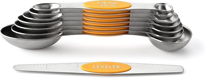 Spring Chef Stainless Steel Magnetic Measuring Spoons Set of 8 with Leveler, Dual Sided Metal Teaspoon & Tablespoon Measuring Spoons, Kitchen Gadgets for Baking & Cooking, Fits in Spice Jars - Mango - Image 8