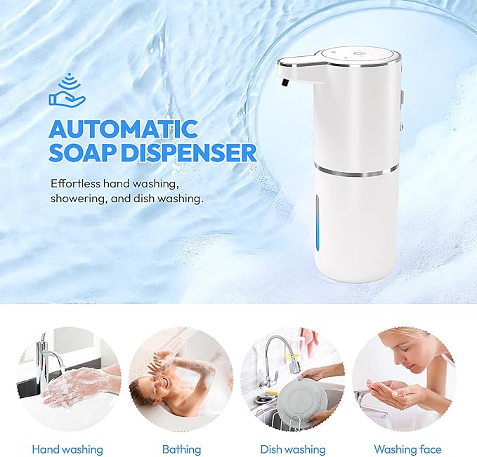 2 Pack Automatic Soap Dispenser Touchless,Liquid Hand Soap Dispenser 12.8oz Electric Wall Mounted Smart for Bathroom and Kitchen Dish Soap，Easy for Toddlers(White) - Image 8