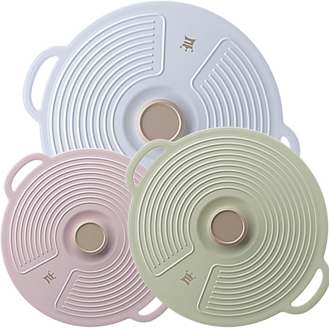 Silicone Lids for Bowl 3 Pack, Microwave Splatter Cover with 3 Sizes Reusable Heat Resistant Lids Fits Bowls, Plates, Pots, Pans, Skillets, Stove Top, Oven, Fridge Dishwasher Safe by GUANCI