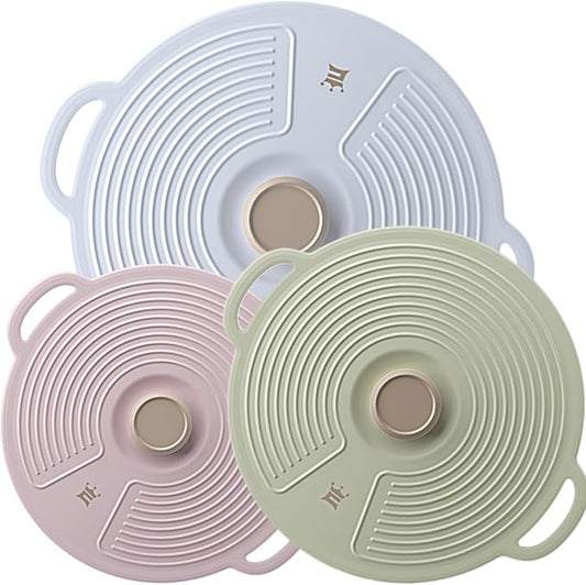 Silicone Lids for Bowl 3 Pack, Microwave Splatter Cover with 3 Sizes Reusable Heat Resistant Lids Fits Bowls, Plates, Pots, Pans, Skillets, Stove Top, Oven, Fridge Dishwasher Safe by GUANCI