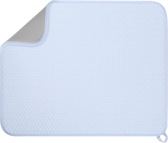 GeeRic 12 * 16 inch Microfiber Dish Drying Mat, Superb Absorbent Kitchen Dish Drying Pad, Reversible Drainboard for Countertop, Blue by GeeRic
