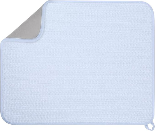 GeeRic 12 * 16 inch Microfiber Dish Drying Mat, Superb Absorbent Kitchen Dish Drying Pad, Reversible Drainboard for Countertop, Blue by GeeRic