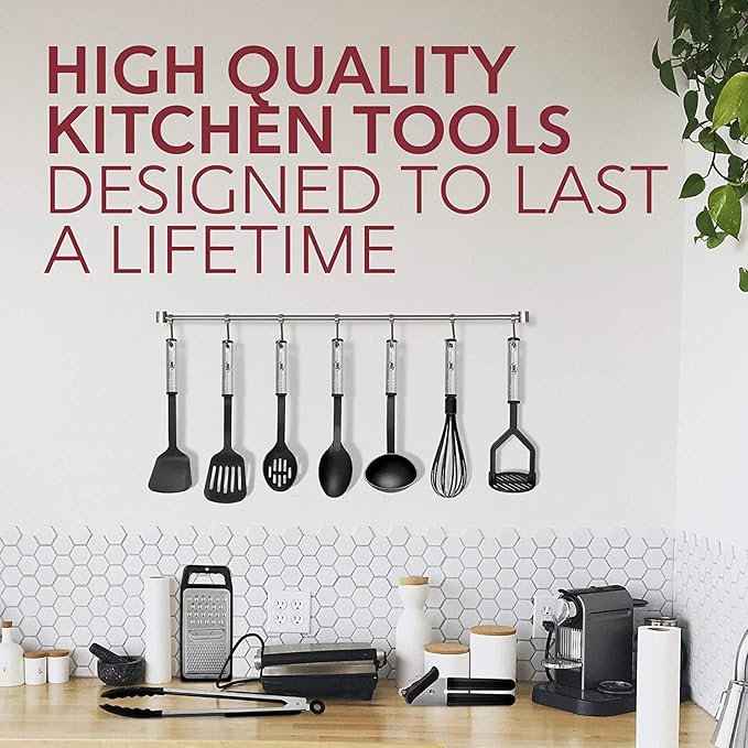 Kitchen Utensils Set - 24 PCS Nylon Cooking Utensils Set, Kitchen Spatula Set with Stainless Steel Handles - Heat Resistant Non-Stick Kitchen Tools - Black Kitchen Utensil Set - Image 4