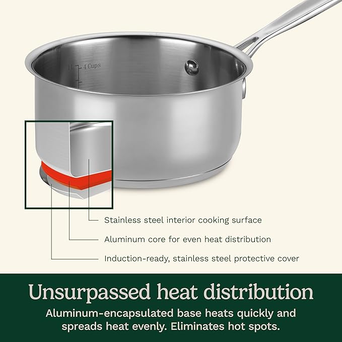 Cuisinart 1.5 Quart Sauce Pan with Cover, Stainless Steel Pot with Lid, Small Kitchen Pots, Dishwasher Safe, Compatible with Induction, Electric, Gas Cooktops, Oven Safe Saucepan, Cool Grip Handles - Image 2