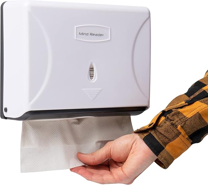 Mind Reader Paper Towel Dispenser, Tri-Fold Towel Holder, Restroom, Wall Mount, Bathroom, White by MindReader