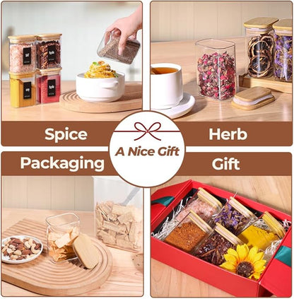 Comsaf Spice Jars with Label，8 oz Small Glass Jars with Lids, 6 Pcs Seasoning Containers, Rectangle Glass Containers with Lids, Empty Seasoning Jars for Pantry Storage, Loose Tea, Herbs, Powders, Salt - Image 3
