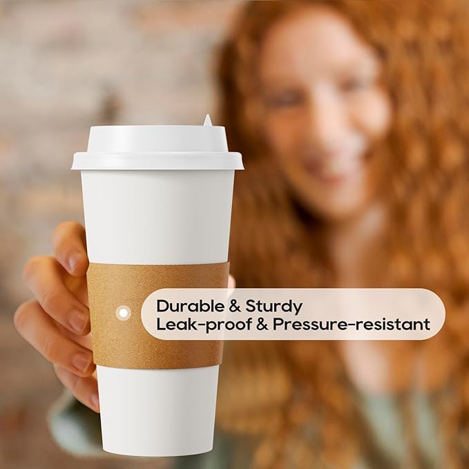 JOLLY PARTY [50 Pack] 20 oz Paper Coffee Cups, Disposable Paper Coffee Cup with Lids, Sleeves, and Stirrers, Hot/Cold Beverage Drinking Cup for Water, Juice or Tea, Suitable for Home, Shops and Cafes - Image 3