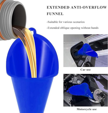 2 PCS Oil Funnel, Multi-Purpose Plastic Long Neck Oil Funnel, Automotive Use Funnels for Filling Oils Lubricants Water Diesel, Kitchen Funnels for Filling Bottles Jars (Blue+Red)