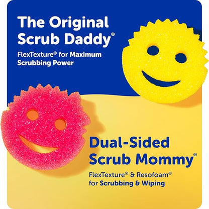 Scrub Mommy Kitchen Sponges (6) + Daddy Caddy Sponge Holder - Scratch-Free Cleaning Sponges for Dishes & Dish Scrub for Multipurpose Cleaning - BPA Free Polymer Foam - Stain & Odor Resistant (7 Count)