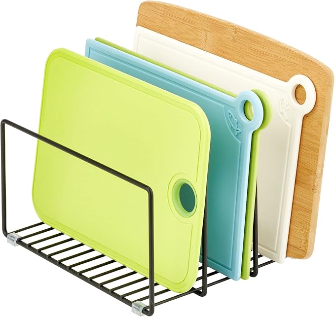mDesign Metal Pan Organizer for Kitchen Cabinet, Counter, Pantry Shelf - 3 Slots for Baking Sheets, Muffin Pans, Cutting Boards, Frying Pans - Pan Organizer and Storage - Concerto Collection - Black - Image 6