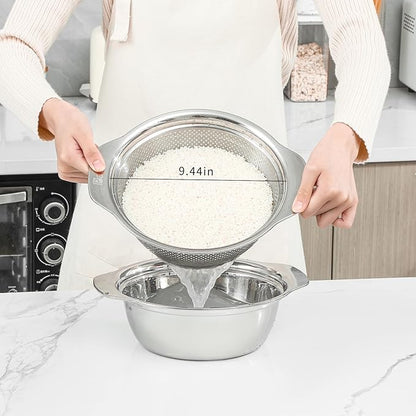 304 Stainless Steel Microporous Colander with Handle, Rice Washers Microporous Strainer Set For washing vegetables, fruits and rice, and draining cooked pasta. - Image 2