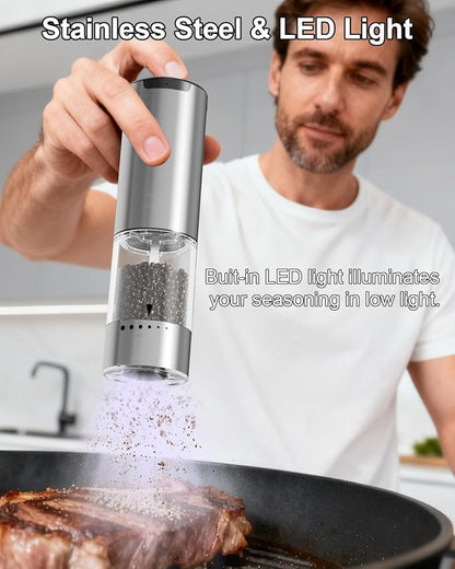Electric Salt and Pepper Grinder Set - 6 Adjustable Coarseness, One-Handed Operation Design - Automatic Salt and Pepper Shakers with Rechargeable Base, Larger Capacity - for Kitchen, BBQ, Gift