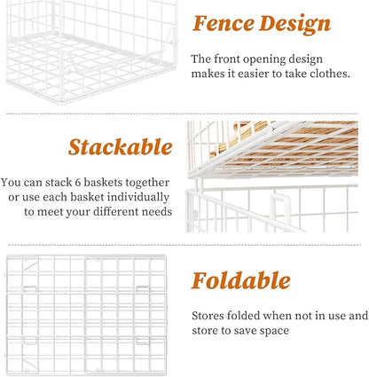 Jakyitvi 6-Tier Closet Shelf Organizer,Metal Stackable Closet Organizers and Storage,Clothes Storage Bins,Shelf Organizer Basket,Folded Shelf Organizer for Closet Wardrobe,White