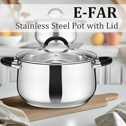 E-far 6 QT Stainless Steel Pot, Stock Cooking Pot with Visible Lid for Simmering Soup Pasta, Tri-Ply Thick Base for Induction Gas, Dual Silicone Handles for Heat Proof, Non-Toxic & Dishwasher Safe - Image 6