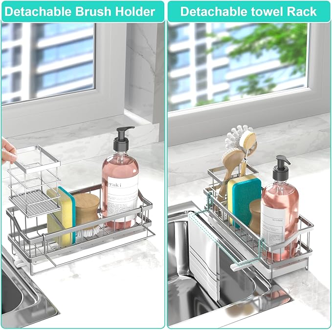 Sponge Holder for Kitchen Sink - Countertop Rustproof Stainless Steel, Kitchen Gadgets Accessories, Sink Caddy (Silver) - Image 7