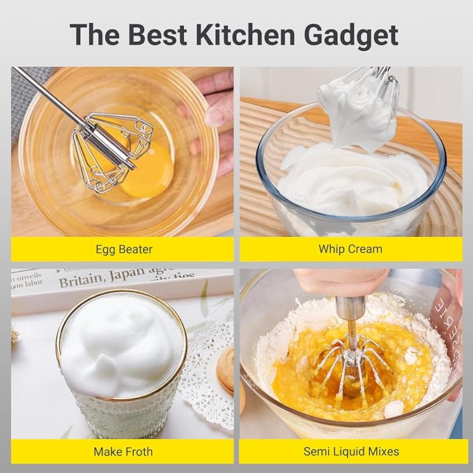 Egg Whisk, Upgraded Stainless Steel Semi Automatic Whisk,Hand Wisk Egg Beater Easy to Use for Making Cream, Blending, Whisking, Beating & Stirring (12 Inch) - Image 7